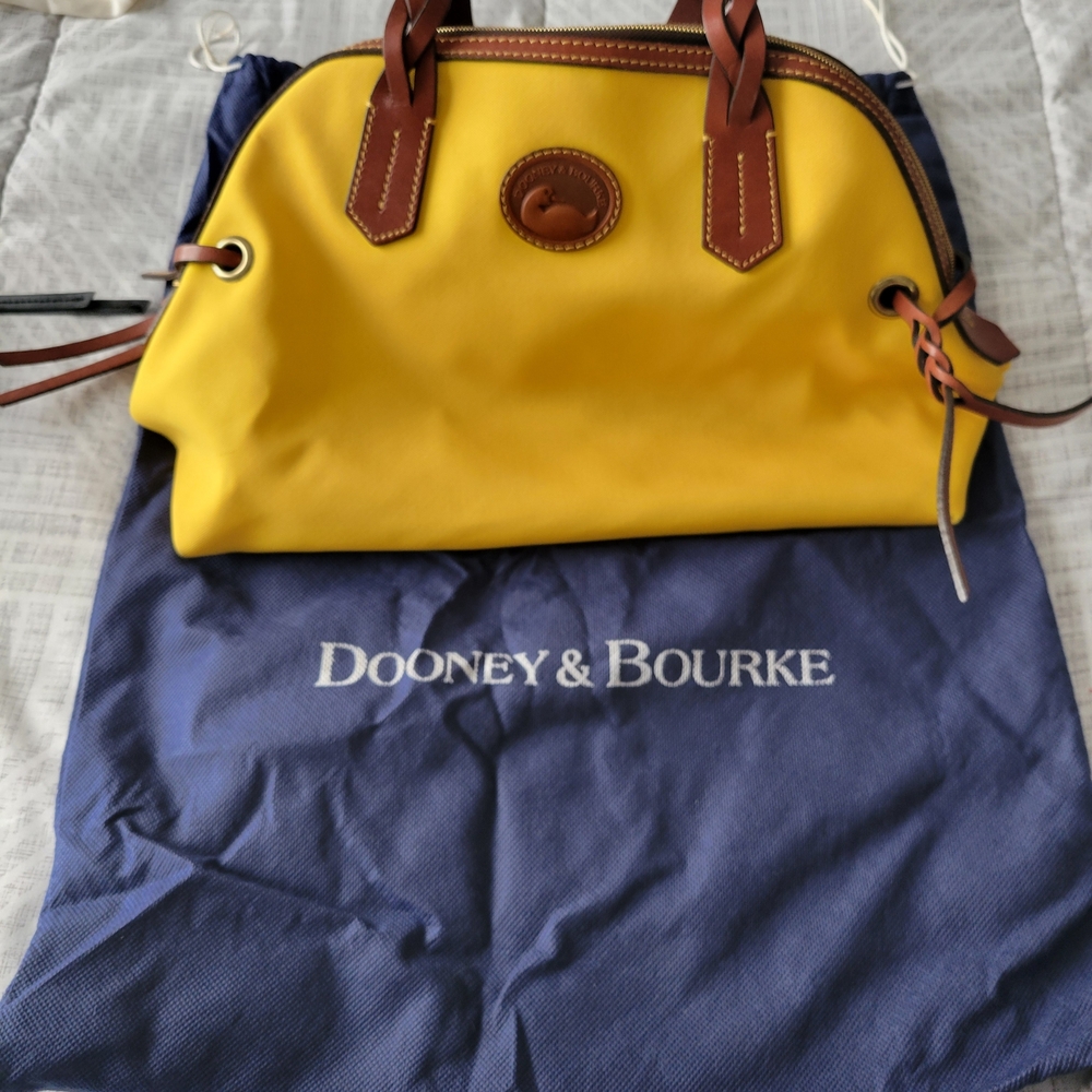 Dooney & Bourke Yellow Nylon Domed Satchel with Brown Accents - Picture 3 of 10